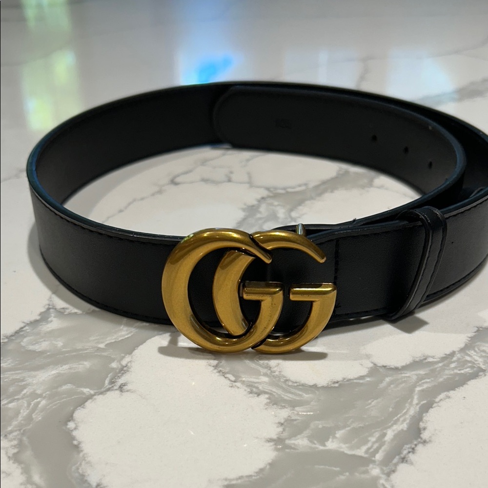 Gucci Black Belt with Gold GG Buckle